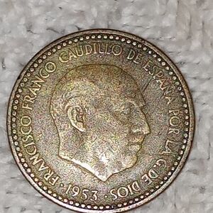 Three Antique Vintage 1953 Spanish Espana Una Peseta Coins with Francisco Franco